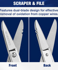 Electrician Scissors With Stripping, 5-1/5 Inch Pro Grade Cable Cutter For Ethernet Cables, Wires, Plastics And Light Metals Heavy Duty, Precise Cuts For Telecom And Electrical Pros, Durable Hand Tool front and back blades