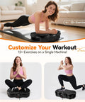 Woman exercising on Full Body Vibration Plate Shake Platform For Home Gym Fat Burn And Toning 300 Lbs Capacity 120 Speeds 9 Workout Modes