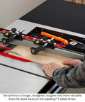 Heavy Duty Featherboard Mount For Table Saw Safety and Killer Grip on Workpieces With Dead Nuts Positioning and Quick Setup in use on a wood panel.
