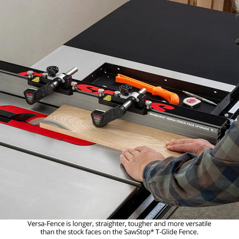 Heavy Duty Featherboard Mount For Table Saw Safety and Killer Grip on Workpieces With Dead Nuts Positioning and Quick Setup in use on a wood panel.