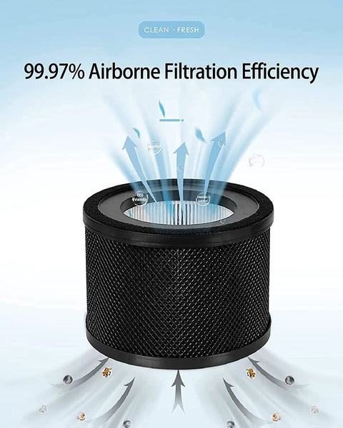 Two Pack Replacement Filters For TT-AP001 And VAVA VA-EE014 Air Purifiers SPF Compatible showing filtration efficiency.