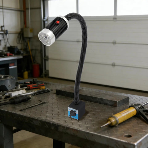 9W LED Magnetic Base Machine Tool Lamp For Lathe Milling Drill Press And Workbench, bright white light on a flex neck.