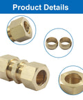 Five brass compression tube fittings with union connectors, 1/2 in OD to 1/2 in OD, includes two ferrule rings