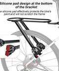 Sleek Carbon Fiber And Aluminum Rear Bike Rack For Mountain And Road Bikes Built Different To Haul Gear Reliably Every Time Without Extra Bulk Or Concerns showing silicone pad design on bracket for frame protection.