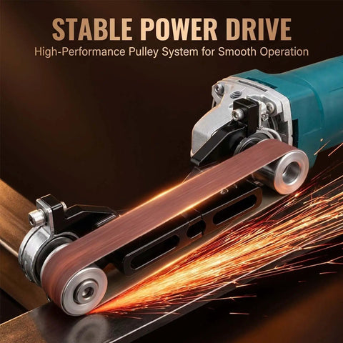 Garage Rat Approved Angle Grinder Belt Sander Adapter Heavy Steel Conversion Kit with stable power drive and pulley system.