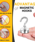 Hand holding DIYMAG 10 Pack Magnetic Hooks 30lb Heavy Duty N52 Magnets, no drilling, sticky residue, or tools needed.