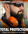 Man wearing Built In Bifocal Safety Sunglasses With Magnifier For Reading And Work ANSI Z87 Impact Resistant Sun Readers