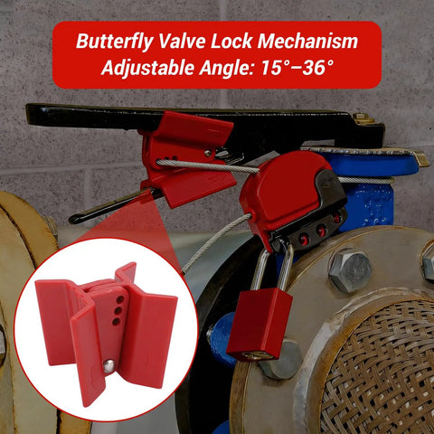 Heavy Duty 1.8M Adjustable Cable Lockout Fits 4 Locks Built Like A Tank For Extreme Temp Resilience securing a butterfly valve.
