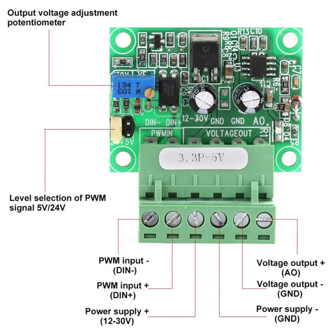Analog Voltage To PWM Converter For 3.3V Signals Converts PWM 0-100 Percent To 0-5V Output, Digital Analog PLC Module green PCB