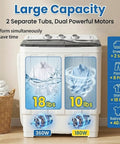 Slick Portable Twin Tub Washing Machine, 28 Pound Capacity Featuring Drain Pump, Semi Automatic Compact Washer And Spinner Combo for dual tub operation.