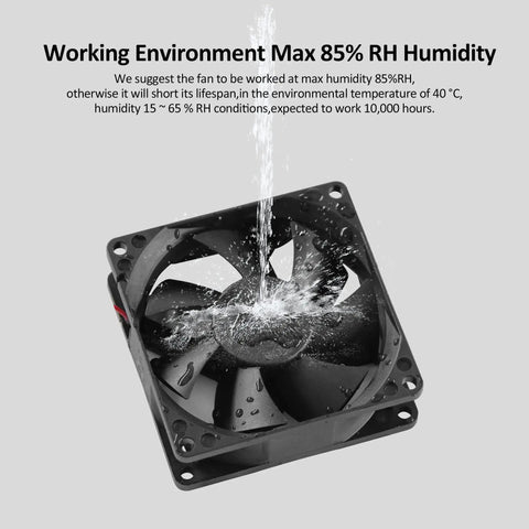 Two Pack IP67 Waterproof Silent 12V DC Cooling Fans 120mm with water splash test, demonstrating waterproof feature