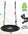 48 Inch Saucer Swing for Backyard Fun, Big Family Size Holds Up to 900 Lb, Adjustable Hanging Straps, black swing design