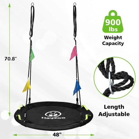 48 Inch Saucer Swing for Backyard Fun, Big Family Size Holds Up to 900 Lb, Adjustable Hanging Straps, black swing design