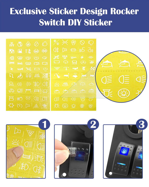 Exclusive DIY sticker set for Six Gang Marine Rocker Switch Panel Waterproof With Circuit Breakers Digital Voltage Display PD QC3 USB