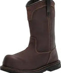 Side view of 11 Inch Work Boot With King Toe Box And Non Metallic Safety Toe USA Made Full Grain Leather Trout Brook Brown Polyurethane Footbed