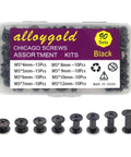 Gun Black Chicago Screws Assorted Heavy Duty Leather Rivet Kit showing various sizes in a clear case for easy storage.