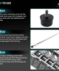 Cam Bearing Install Tool And Engine Cam Bearing Remove Kit For Chevy LS Engines Complete Installation And Removal Covers Most Domestic And Import Vehicles Pro Grade DIY Shop Tool usage steps shown in diagram.