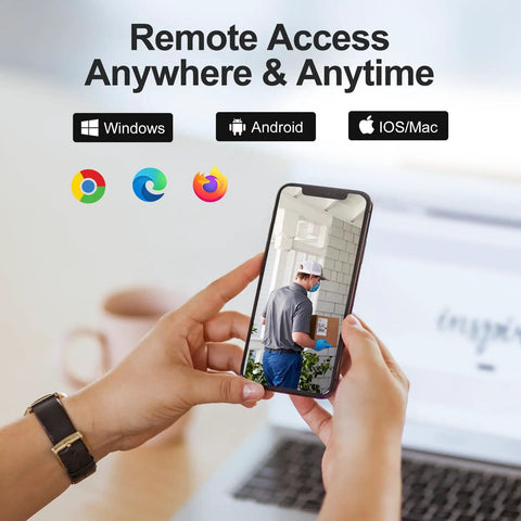 4K 16 Channel PoE Security Camera System With 16 Outdoor 8MP IP Cameras shown on a smartphone, highlighting remote access features.