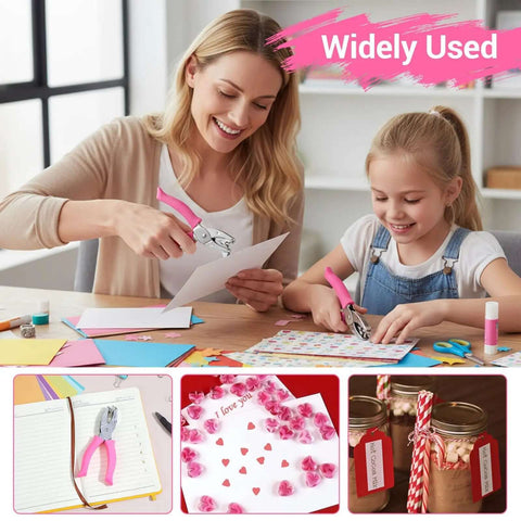 Six Piece Craft Hole Punch Set For Scrapbooking And Binders, 1/4 And 3/16 Inch Handheld Hole Punches In Use By Adults And Kids