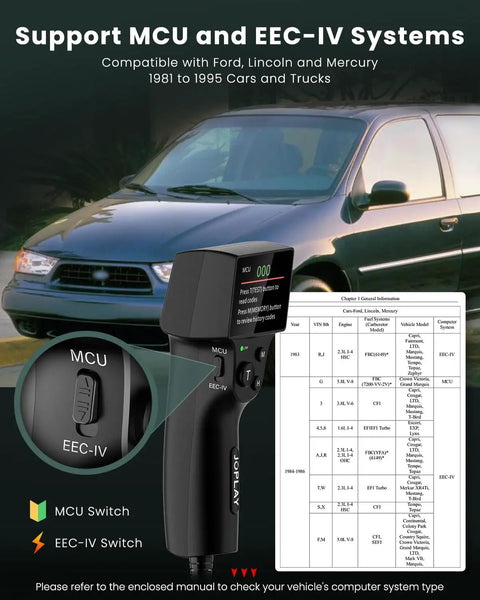All In One OBD1 Code Reader For Ford Lincoln Mercury 1981 1995 With Built In Reinforced Pins and LCD, car background