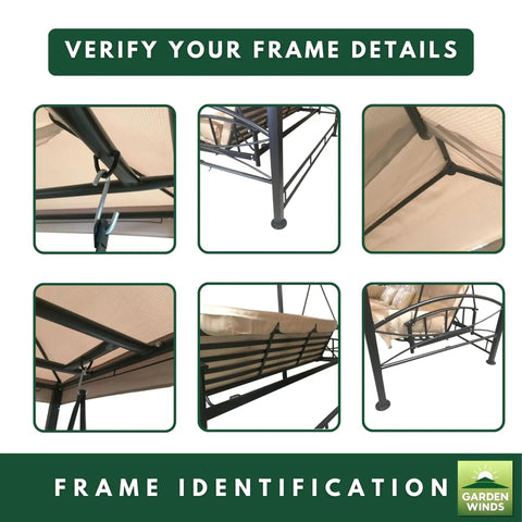 Beige RipLock 350 Replacement Canopy Top Cover fit verification for Debora Gazebo Swing Model 01-0884 frame details