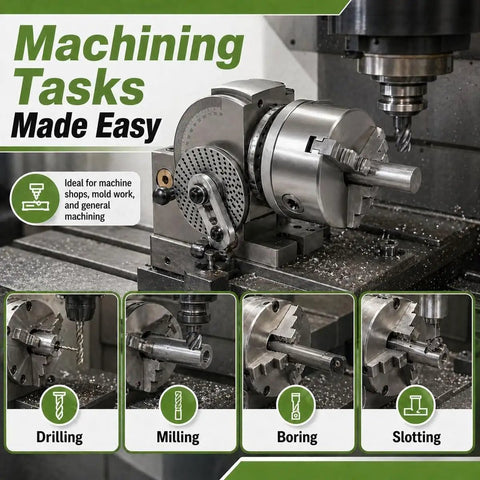 Built Tough 4 5 6 Inch 3 Jaw Chuck Dividing Head With MT2 Tailstock Precision Plates Heavy Duty Milling Workhorse For Wood Or Metal Jobs In Your Garage Shop Setup with drilling, milling, boring tasks.