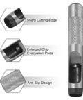 Leather Round Hole Punch 12mm 2 Pack Carbon Steel Hollow Punch Cutter close-up with sharp edge, chip ports, and anti-slip design