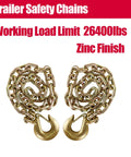Two Pack Three Eighths Inch By Thirty Five Inch Trailer Safety Chains Grade 70 With Forged Clevis Grab Hooks Gooseneck 26400 Lb