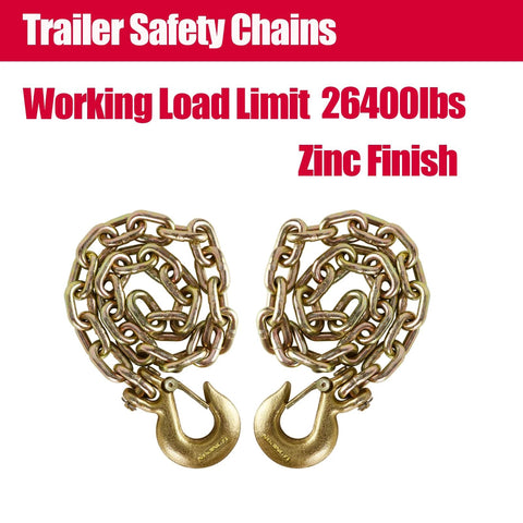 Two Pack Three Eighths Inch By Thirty Five Inch Trailer Safety Chains Grade 70 With Forged Clevis Grab Hooks Gooseneck 26400 Lb