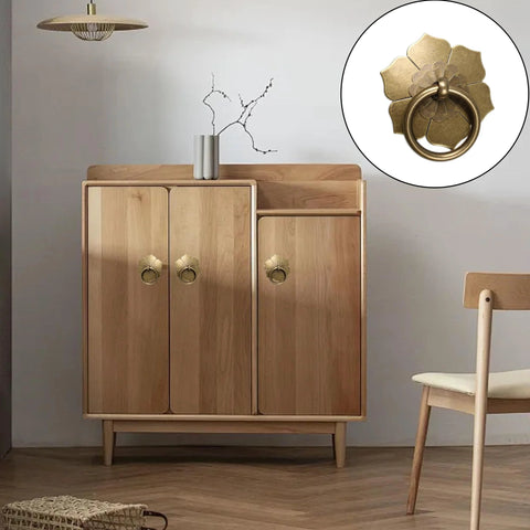 4 Pcs Vintage Flower Drop Ring Drawer Pulls Brass Cabinet Handles in Bronze Finish installed on wooden dresser cabinet