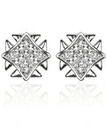 Straight Up Iconic Silver Plated Crystal Square Grid Wings Earrings Featuring Real Swarovski Crystals Surgical Steel Posts and Hella Comfy Bullet Backs For Major Night Out Glow, 13mm size.