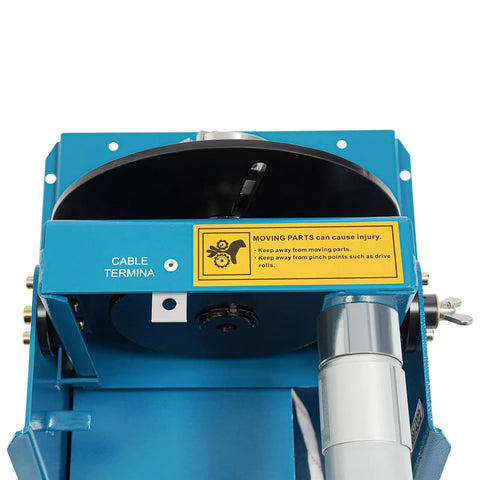Heavy Duty Welding Positioner Turntable 22.05 Lbs 110V Portable Welder Positioner With Chuck And Foot Switch For Precise Clamping, Grinding, Cutting And Assembly Tasks In Any Shop close-up of blue steel body and turntable