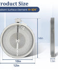 Beefed Up 12 Inch Triple Haliant Radiant Surface Element With Metal Temperature Sensor diagram showing dimensions and design
