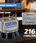 US Coin Counter Machine Auto Sorter and Wrapper Roller for Pennies Nickels Dimes Quarters and Dollars with digital display