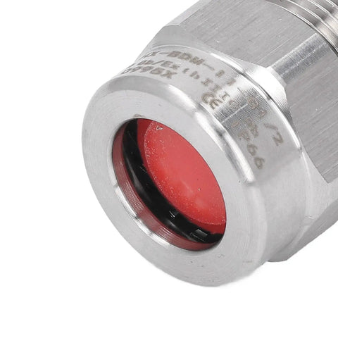 Close-up of Heavy Duty IP66 Waterproof Armored Cable Connector Cord Grip Kit showing red gasket and stainless steel threads.