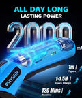 Heavy Duty Cordless Electric Box Cutter With Rechargeable 2000Mah Battery showing charging details and runtime features.