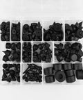 Go-To Heavy-Duty Rubber Bumper Kit For Cars And Trucks - 160-Piece Black Bumper Stopper Assortment in storage box