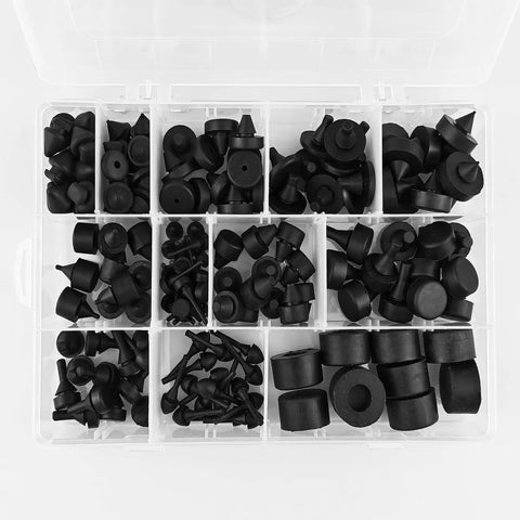 Go-To Heavy-Duty Rubber Bumper Kit For Cars And Trucks - 160-Piece Black Bumper Stopper Assortment in storage box