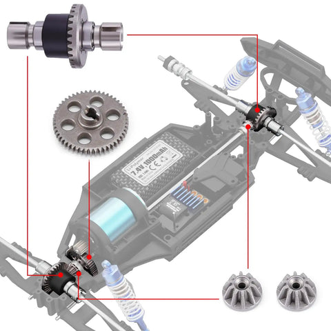 One Twelfth Scale RC Car Spare Parts Beefed Up Sintered Steel Spur Gear Drive Pinions And Steel Machine Diff With Metal Cups Complete Upgrade Set Compatible With 903A 90203 90202 product image
