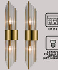 Two Light Modern Wall Sconce In Brushed Titanium Gold With Clear Glass Crystal Luxury Wall Light Fixtures For Bedroom Living Room Bathroom Vanity Mirror Set Of Two