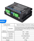 DMA860S 2-Phase Stepper Driver with cooling parameters and service environment details, showing green connection ports