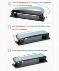 Instructional graphic showing steps to use the Top Shelf Aluminum Alloy Sandpaper Holder With Smooth Dual Knobs For A Dead Sure Grip.