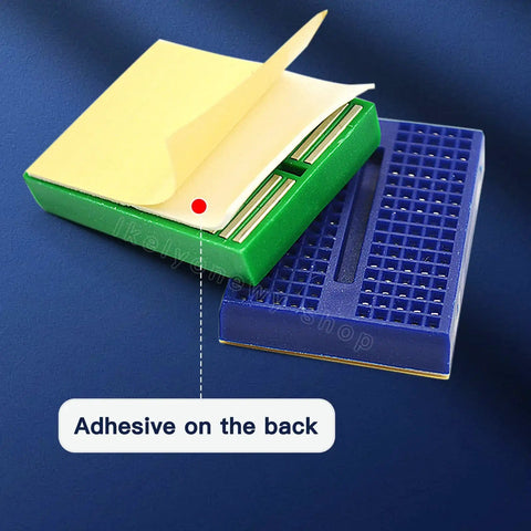 Image showing two adhesive-backed mini breadboards, part of the 12 Pack Small Solderable Mini Breadboards With 170 Tie Points.