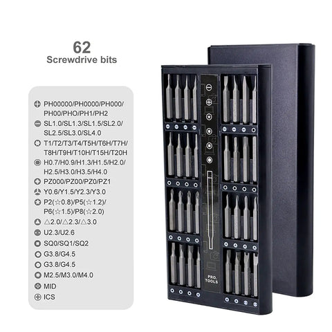 Heavy Duty 63 In 1 Precision Screwdriver Set With Magnetic Bits For Phone Repair Including Torx And Hex Heads Built To Last A Lifetime, 62 bits in case
