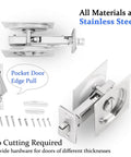 Privacy Pocket Door Lock With Pull In Stainless Steel 304, Brushed Nickel Finish, components, and bed bath privacy latch hardware