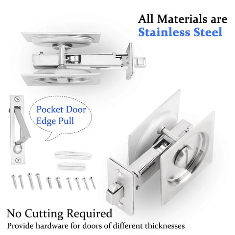 Privacy Pocket Door Lock With Pull In Stainless Steel 304, Brushed Nickel Finish, components, and bed bath privacy latch hardware