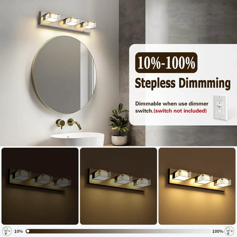 Dope Four Light Chrome Finish Crystal LED Vanity Light Over Mirror Dimmable Wall Sconce For Bathrooms 28 Inch 24W 5500K Bright White