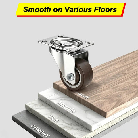 Set Of 4 1 Inch Swivel Caster Wheels For Lightweight Furniture Under 100 Lb, 360 Degree Plate Castors With Low Profile Soft Rubber, Screw In Replacement rolling smoothly over wood, marble, tile, and cement surfaces.