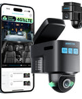 4G LTE Wireless Dash Cam With Front And Interior Cameras, Remote Live View, Dual Dashcams showing smartphone interface and camera angles