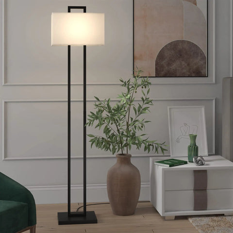 Tall Brass Table Lamp With White Fabric Shade For Modern Living Rooms And Nightstands near plant and side table